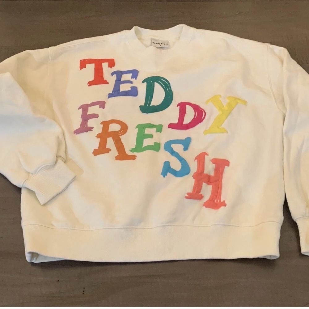 Teddy Fresh Multicolor Graphic Sweater Unisex Size S runs large.